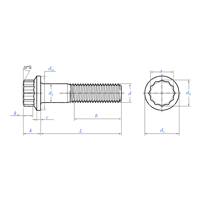 ASME B18.2.5M: Perno de cabeza estriada con brida de 12 puntos Clase 12.9 2013