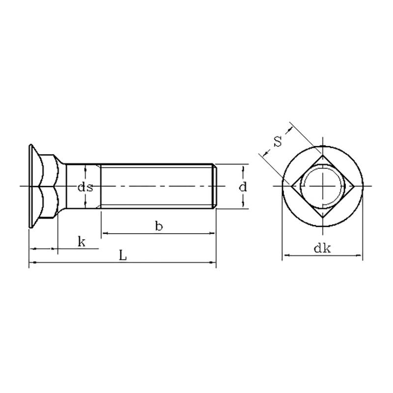 Perno de cuello cuadrado avellanado ASME/ANSI B18.9:2007