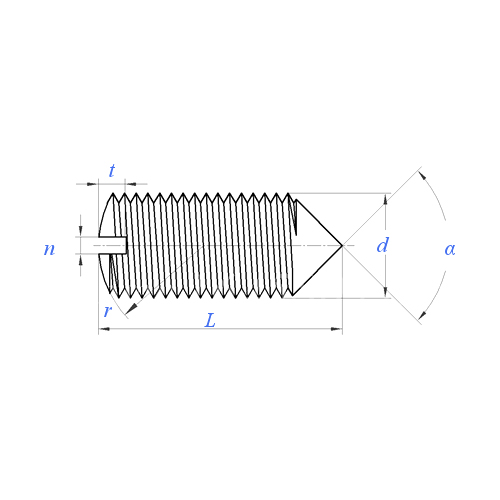 ASME/ANSI B18.6.2 (cono T5): Tornillo de ajuste de punto cónico ranurado de 1998
