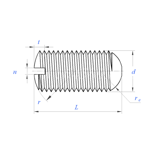 ASME/ANSI B18.6.2 (Óvalo T5): Tornillo de ajuste de punto ovalado ranurado de 1998