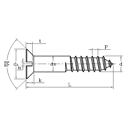 ASME/ANSI B18.6.1 (T2): Tornillo de madera ranurado con cabeza avellanada de 1997
