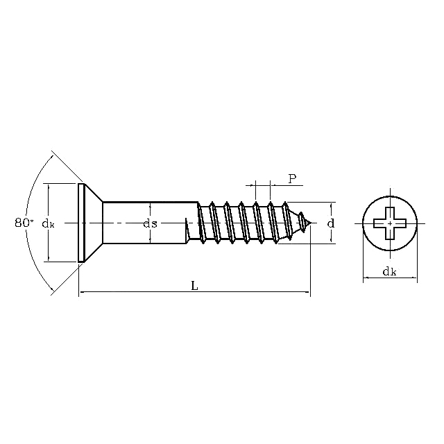 ASME/ANSI B18.6.1 (T3): Tornillo de madera Phillips con cabeza avellanada de 1997