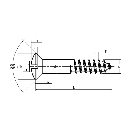 ASME/ANSI B18.6.1 (T6): Tornillo de madera ranurado con cabeza avellanada ovalada de 1997