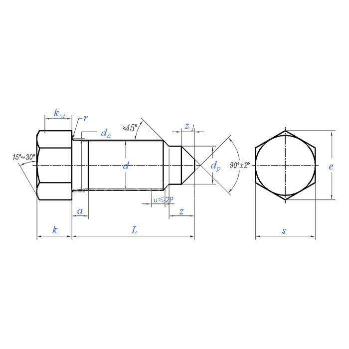 DIN 564:1995 Tornillo de punta cónica de cabeza hexagonal pequeña