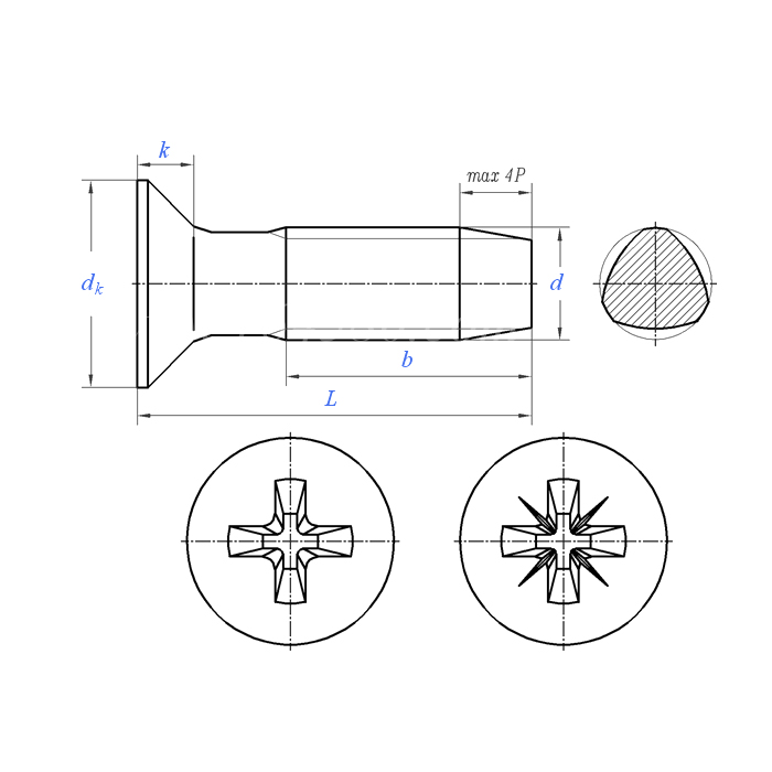 DIN 7500 (ME): Tornillo roscador de bloqueo formador de rosca Phillips de cabeza avellanada 2000