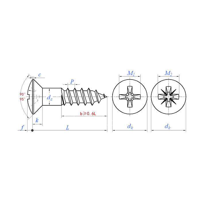 DIN 7995:2016 Tornillo de madera Phillips con cabeza avellanada ovalada