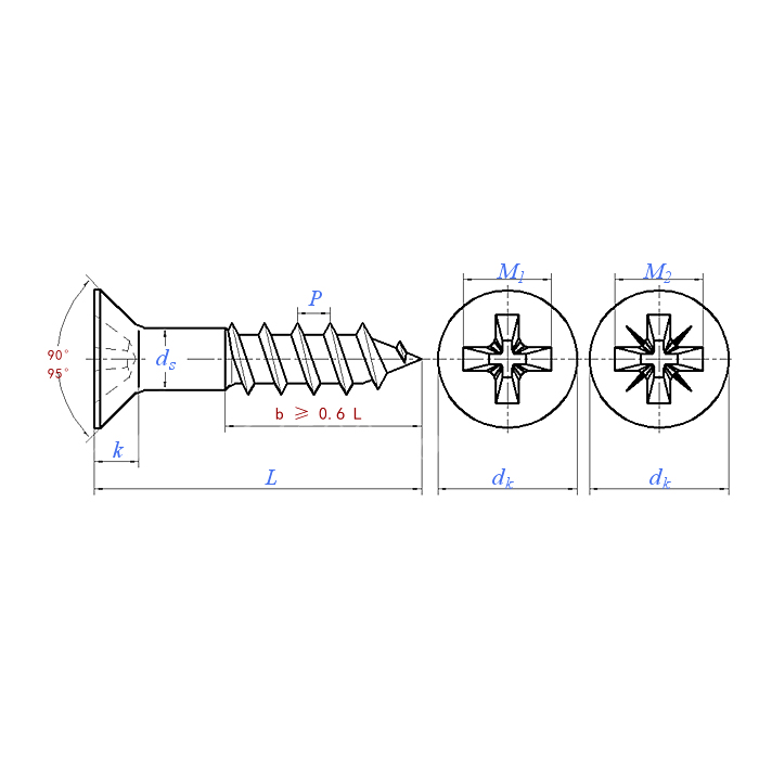 DIN 7997:2016 Tornillo de madera Phillips con cabeza avellanada