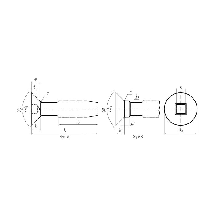ASME B18.6.5M (T11): Tornillo de roscado de accionamiento cuadrado de cabeza avellanada métrica 2000